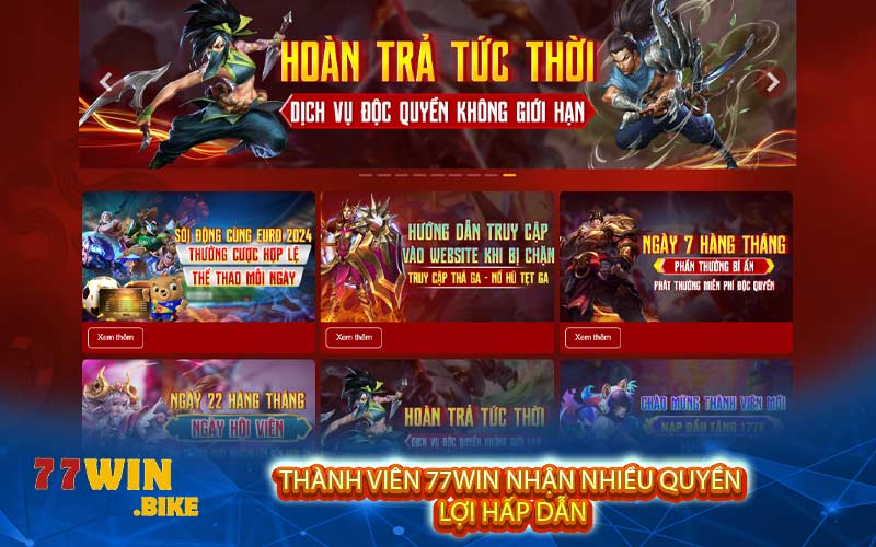 Thành viên 77win nhận nhiều quyền lợi hấp dẫn