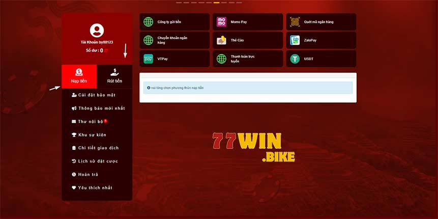 Rút nạp tiền 77win